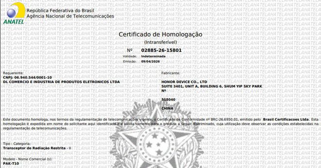 certificado de homologação HONOR Earbuds A Pro