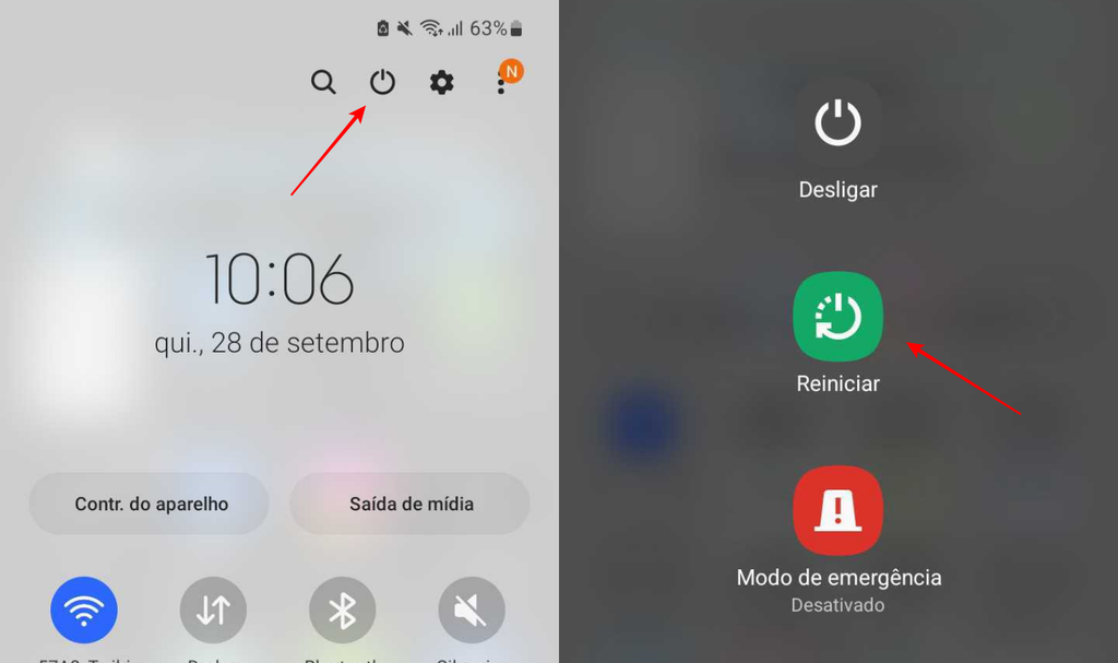 É possível reiniciar um celular Android através da barra de notificações (Imagem: Captura de tela/Fabrício Calixto/Canaltech)