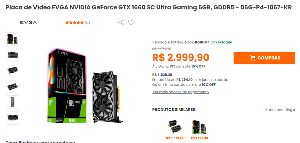 Placa de Vídeo EVGA NVIDIA GeForce GTX 1660 SC Ultra