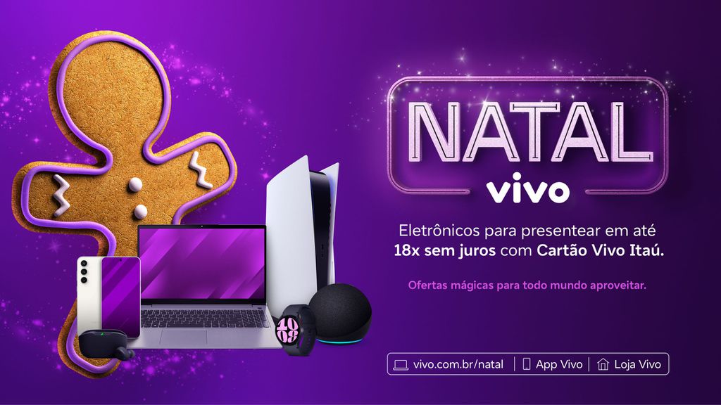 A Loja Online Vivo está com ofertas especiais em áudio, notebooks, games, smartphones e mais para o Natal (Imagem: Divulgação/Vivo)