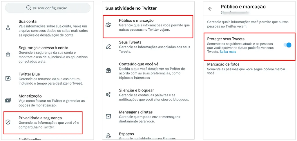 Deixe a conta do Twitter privada (Imagem: Captura de tela/André Magalhães/Canaltech)
