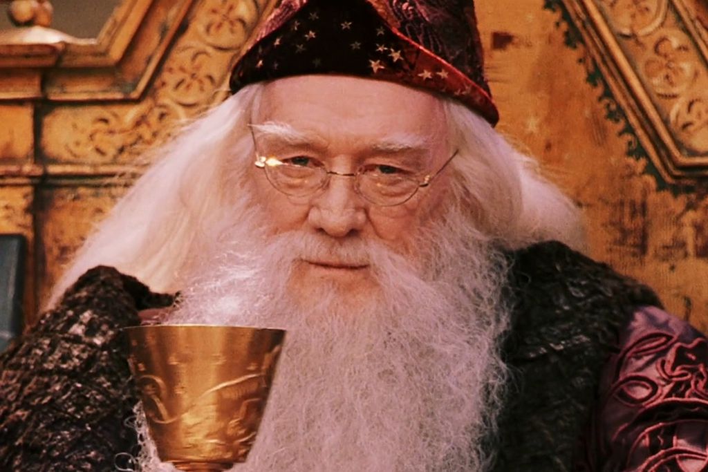 O primeiro Dumbledore era muito mais um vôzinho fofinho do que seu substituto (Imagem: Reprodução/Warner)