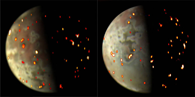 Io observada pela sonda Juno na luz infravermelha (Imagem: Reprodução/NASA/JPL-Caltech/SwRI/ASI/INAF/JIRAM)