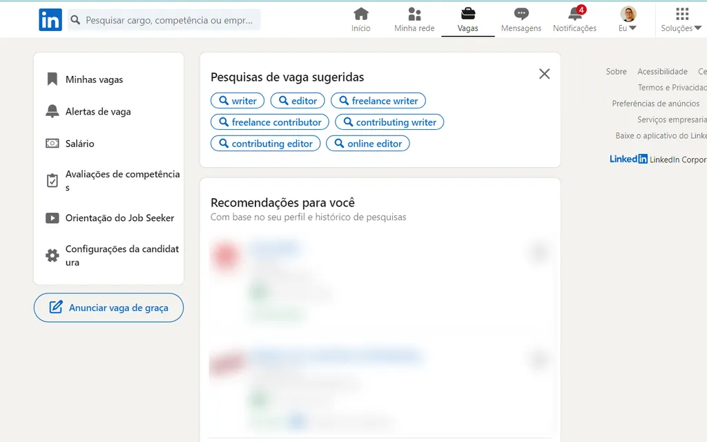 LinkedIn também pode ser usado para procurar vagas e enviar currículo (Captura de tela: André Magalhães)