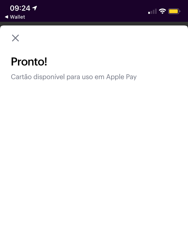Após a configuração, o Apple Pay enviará esta tela com a confirmação da tarefa - Captura de tela: Lucas Wetten (Canaltech)
