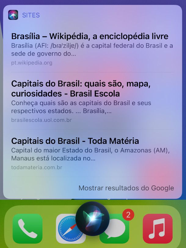 A Siri é uma assistente virtual que é capaz de compreender comandos de voz e realizar tarefas atreladas ao sistema operacional (Captura de tela: Bruno Salutes)