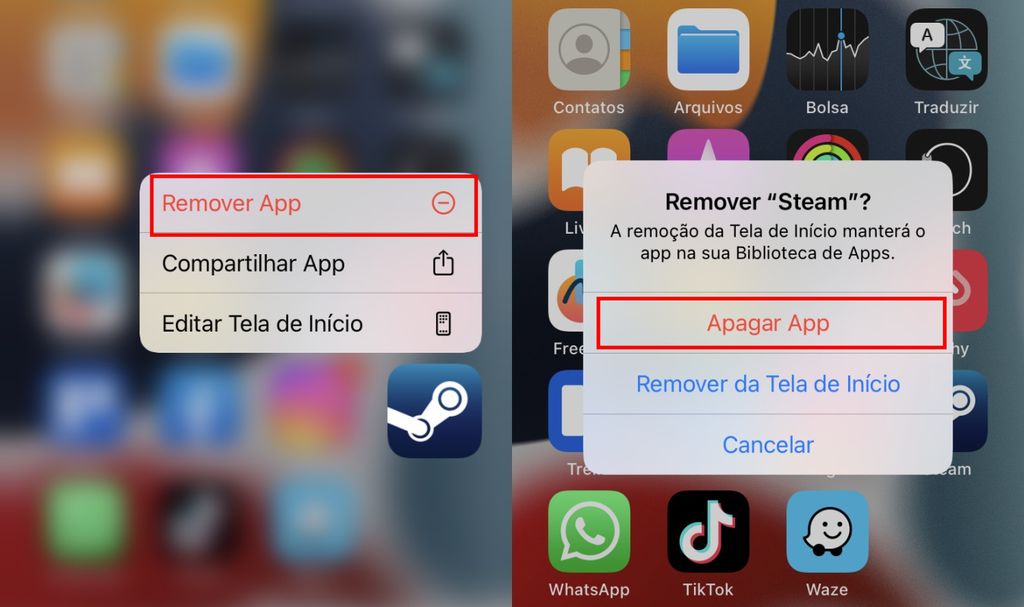 O iOS não conta com uma opção para limpar cache, então a recomendação é desinstalar e instalar novamente um app (Imagem: Captura de tela/Fabrício Calixto/Canaltech)