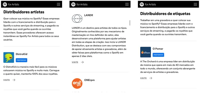 Existem várias distribuidoras de música recomendadas pelo Spotify (Captura de tela: Canaltech/Felipe Freitas)