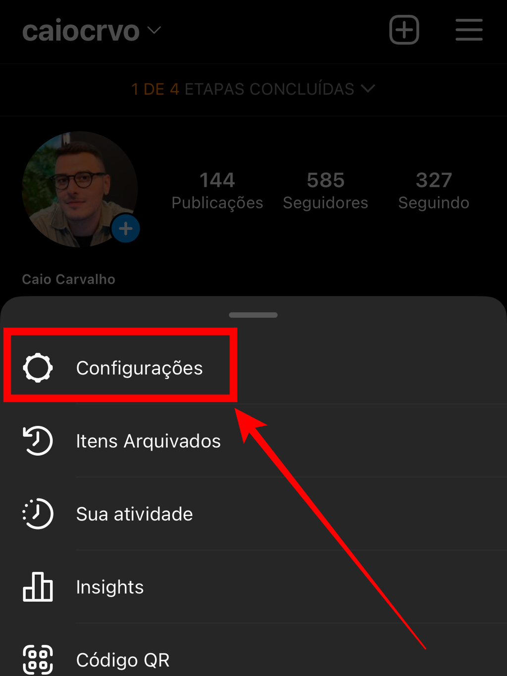 Abra a seção de configurações do Instagram (Imagem: Caio Carvalho/Captura de tela)