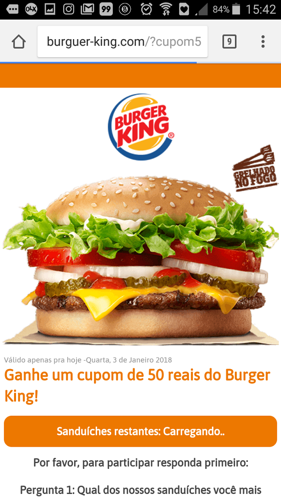 Novo golpe no WhatsApp oferece descontos falsos no Burger King