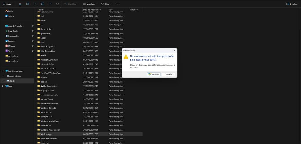 Imagem da pasta WindowsApps