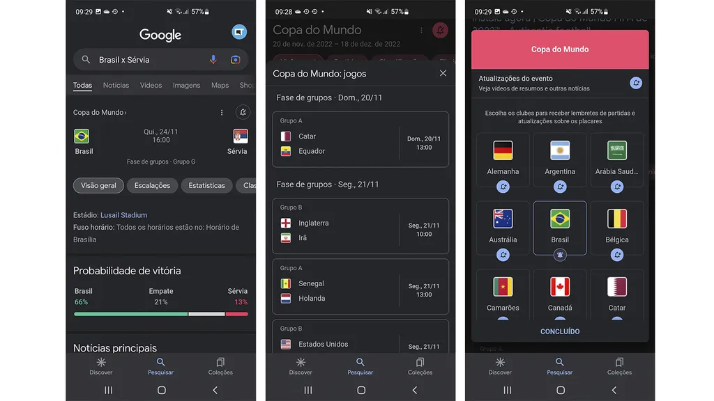 A Pesquisa do Google pretende trazer todos os detalhes da Copa do Mundo do Catar 2022 no seu celular ou computador (Imagem: Captura de tela/Alveni Lisboa/Canaltech)