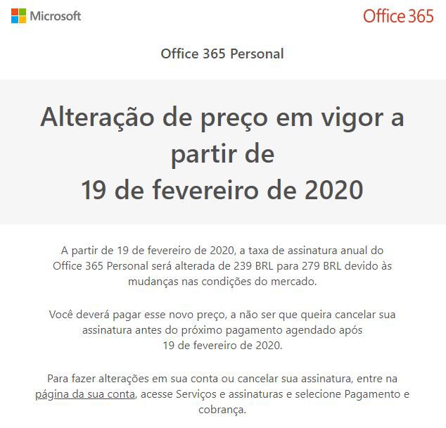 Assinatura do Office 365 fica mais cara a partir de fevereiro no Brasil -  Canaltech