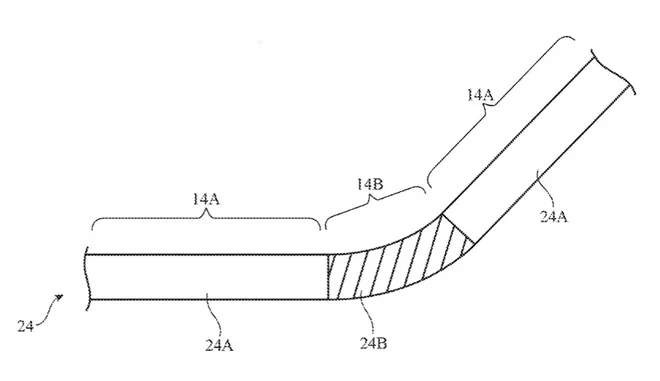 Patente cita tela com três partes: duas rígidas, e uma flexível no meio (Imagem: Apple Insider)