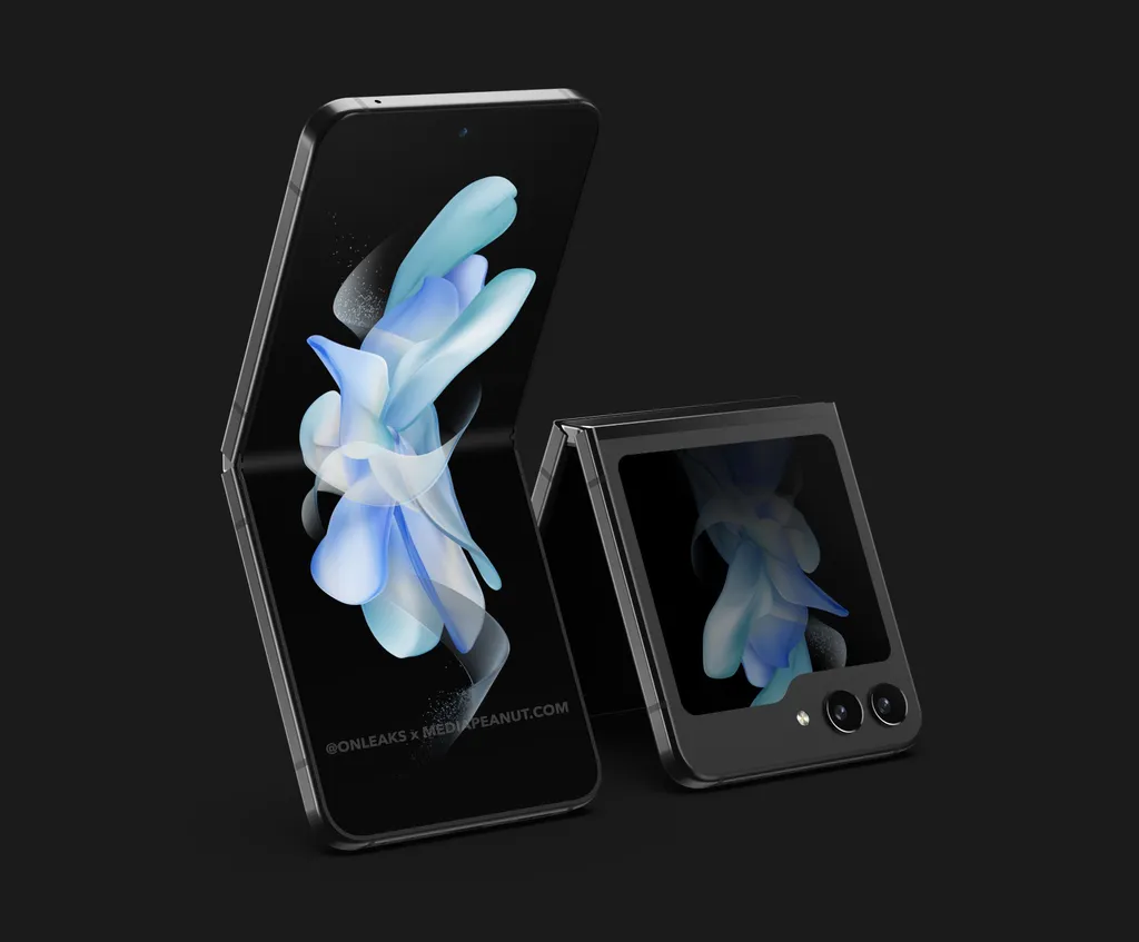 Galaxy Z Flip 5 deve apostar em grande tela externa com aba expandida ao lado das câmeras (Imagem: Reprodução/MediaPeatnut)