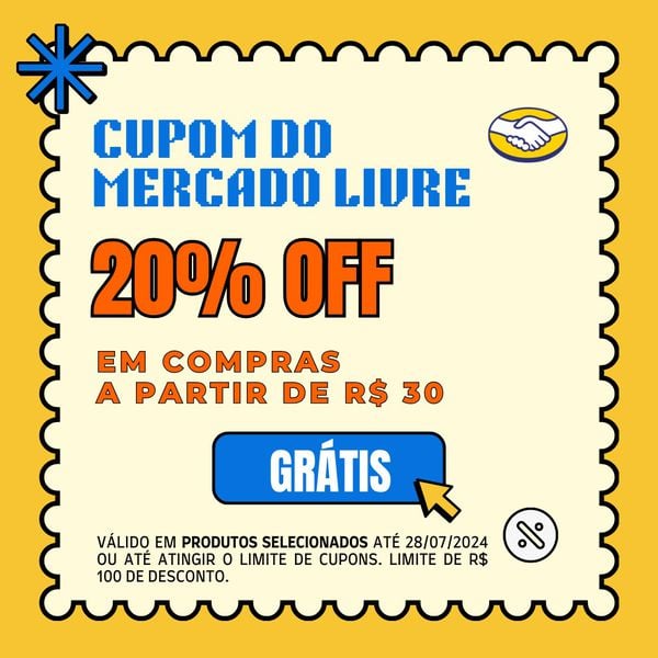 Cupom Mercado Livre: 20% OFF em compras a partir de R$ 30, limitado a R$ 100 de desconto - Válido em produtos de beleza selecionados