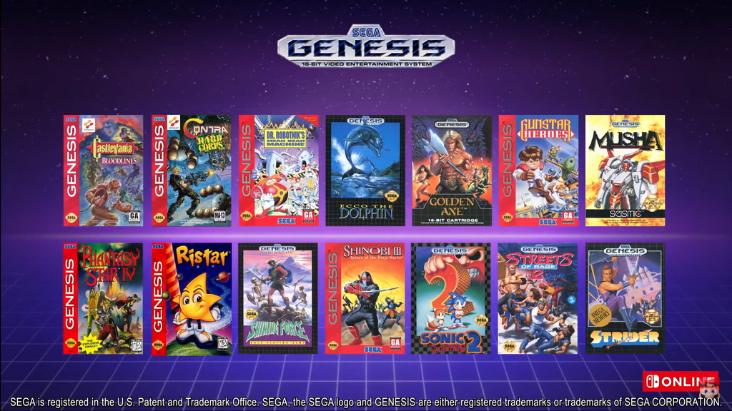 Jogos do Sega Genesis (Imagem: Reprodução/Nintendo)