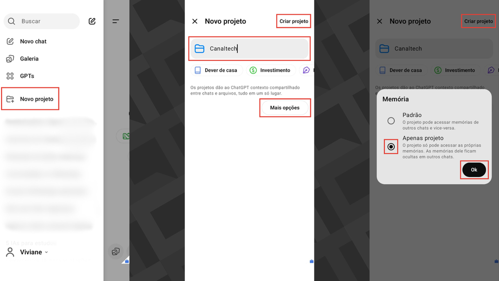 Passos para criar projetos no ChatGPT