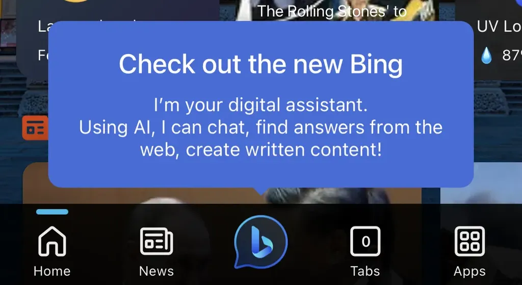 Usuários podem finalmente conversar com a IA do Bing pelo celular (Imagem: Reprodução/Microsoft)