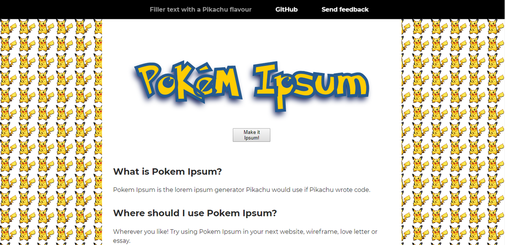 Pokém ipsum: clique em "Make it ipsum" para gerar o seu (Captura de tela: Ariane Velasco)