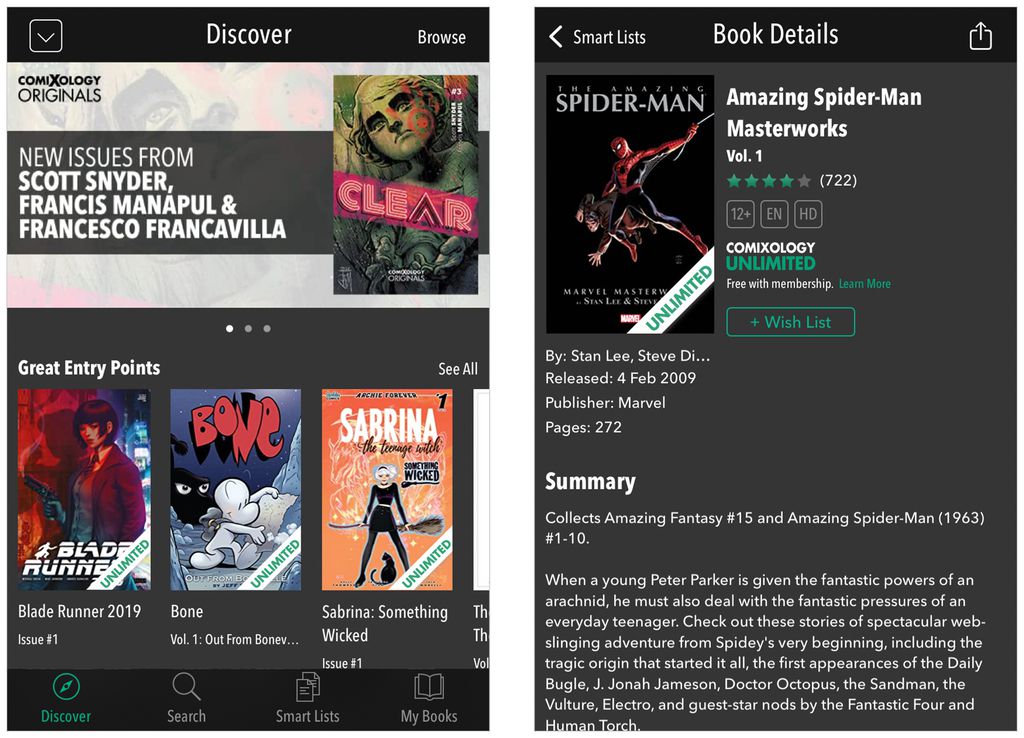 ComiXology é uma das principais opções para ler histórias em quadrinho no celular (Capturas de tela: André Magalhães)