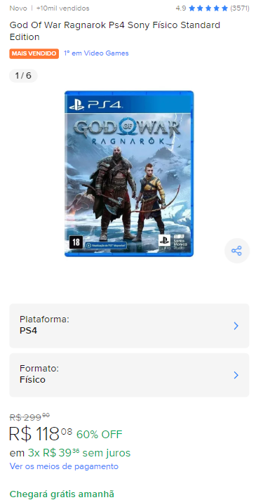 God Of War Ragnarök Standard Edition Sony Ps4 Físico