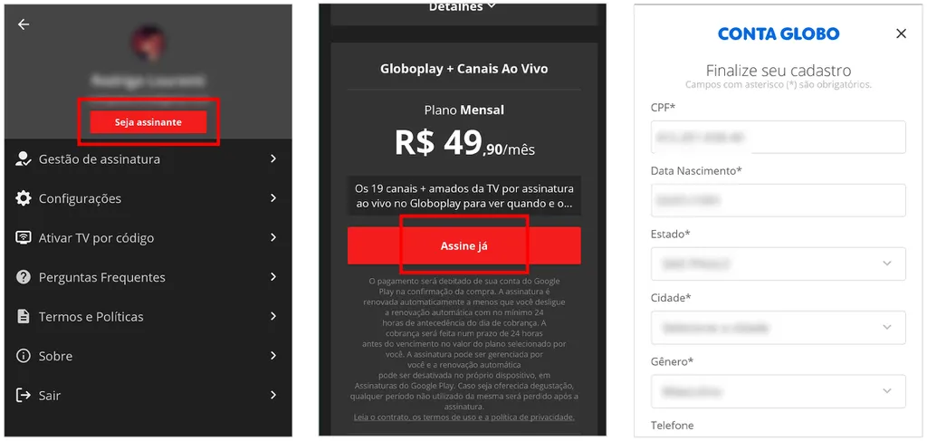 Assine o plano Globoplay + Canais Ao Vivo para ter acesso aos conteúdos (Captura de tela: André Magalhães)
