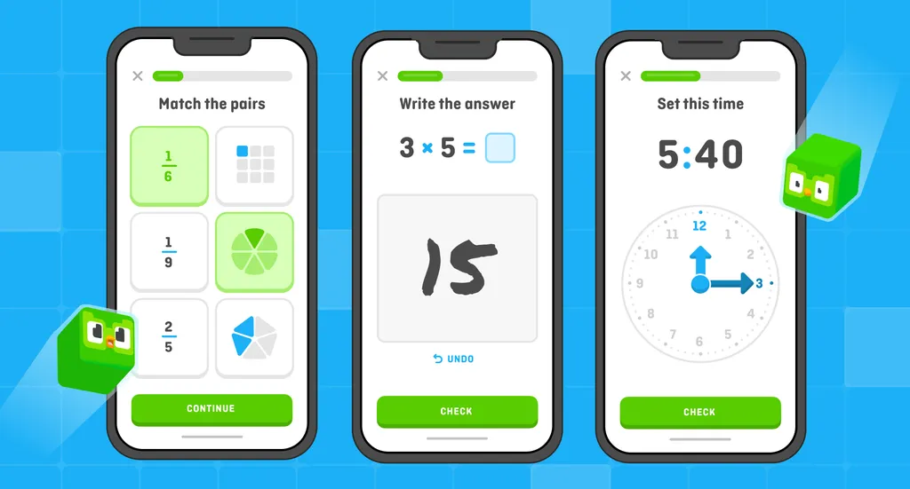 O app pretende ensinar matemática com metodologia similar à aplicada ao aprendizado de idiomas (Imagem: Divulgação/Duolingo)