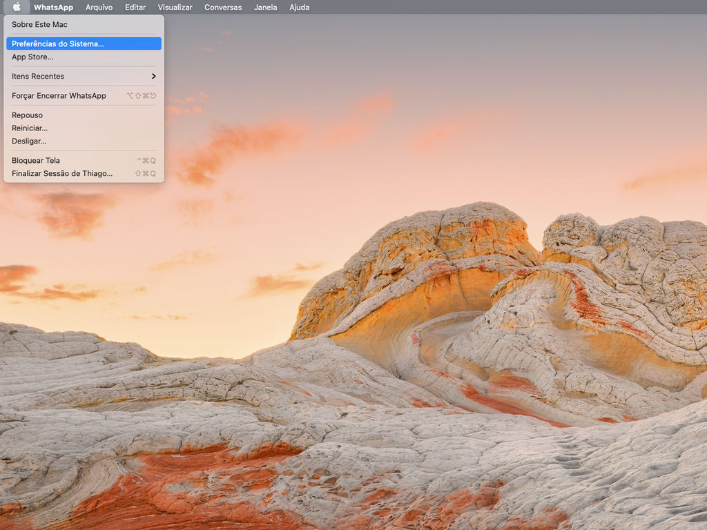 Acesse os ajustes de sistema do Mac pelo caminho indicado na imagem - Captura de tela: Thiago Furquim (Canaltech)