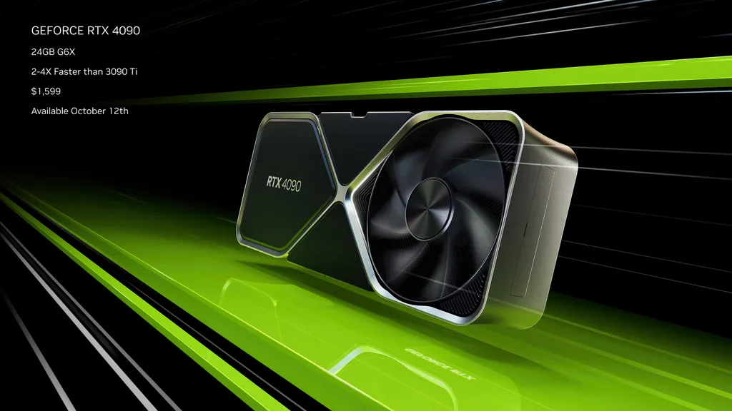 Com mais de 16 mil núcleos CUDA, a Nvidia GeForce RTX 4090 promete ser até 4 vezes mais veloz que a RTX 3090 Ti (Imagem: Nvidia)