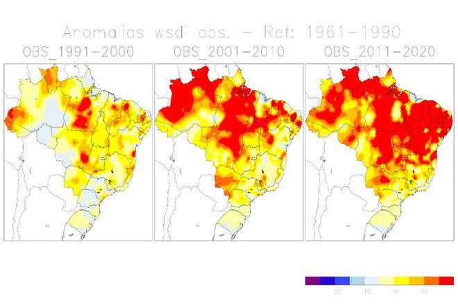 Dados brasileiros apontam para o fato de que as ondas de calor estão mais frequentes (Imagem: Reprodução/Inpe/MCTI)