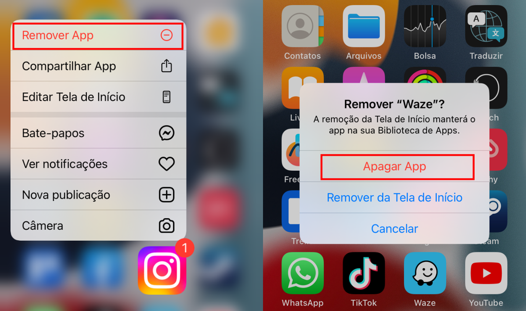 Ao deletar aplicativos no iOS, você libera memória no celular (Imagem: Captura de tela/Fabrício Calixto/Canaltech)