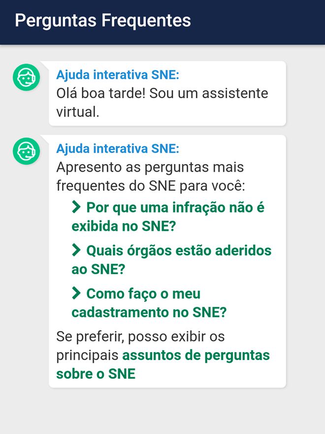 Assistente virtual do SNE Denatran (Foto: Reprodução/André Magalhães)