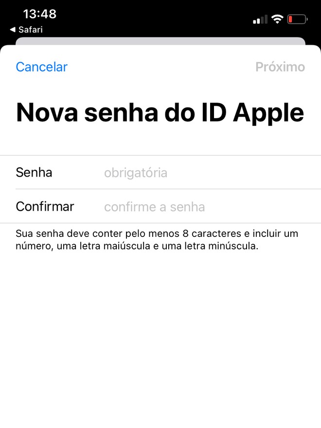 Defina uma nova senha para o seu ID Apple - Captura de tela: Thiago Furquim (Canaltech)