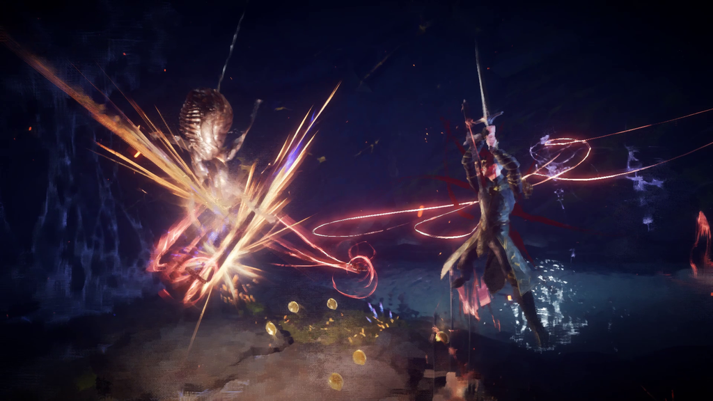 Jogadores podem empunhar quatro armas no combate de Babylon's Fall. (Imagem: Divulgação/Square Enix)