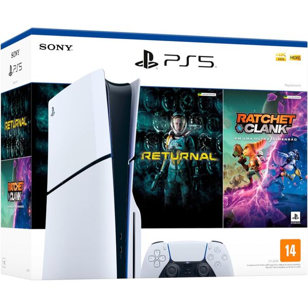 Console PlayStation 5 Slim Sony, SSD 1TB, Com Controle Sem Fio DualSense, Branco + 2 Jogos | CUPOM + PIX