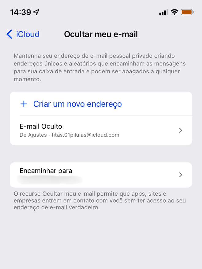 Oculte seu e-mail no iOS 15 para evitar spams e mensagens indesejadas - Captura de tela: Lucas Watten (Canaltech)