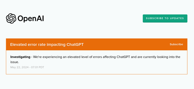 ChatGPT está fora do ar de novo nesta terça-feira (Imagem: Reprodução/OpenAI)
