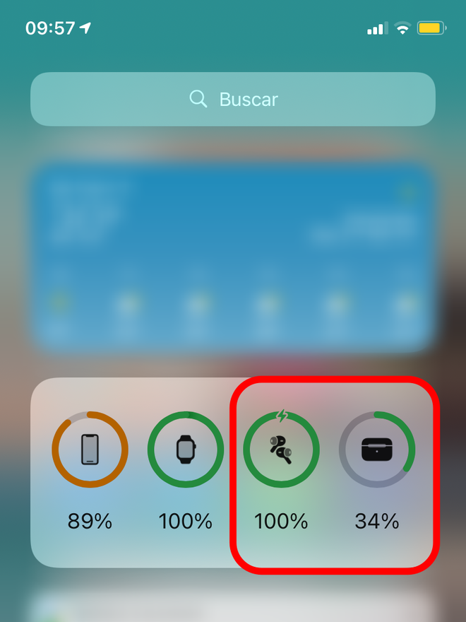 Confira também no widget de bateria do iOS. Captura de tela: Lucas Wetten (Canaltech)