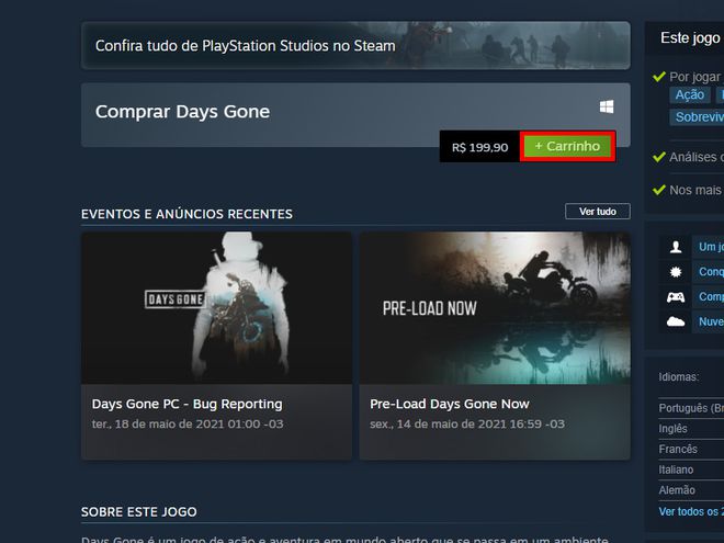 Página de Days Gone já está na Steam; configurações mínimas e