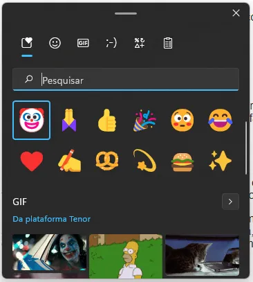 A Área de Transferência do Windows 11 atualmente possui suporte para GIFs, emojis e outros itens (Imagem: Igor Almenara/Canaltech)