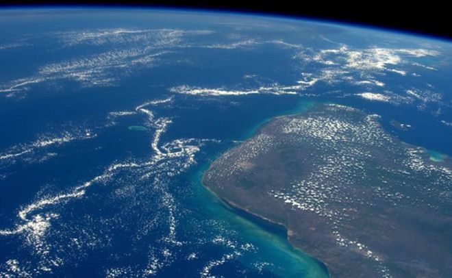A península de Yucatan, onde fica a cratera de Chicxulub (Imagem: Reprodução/ESA/NASA)