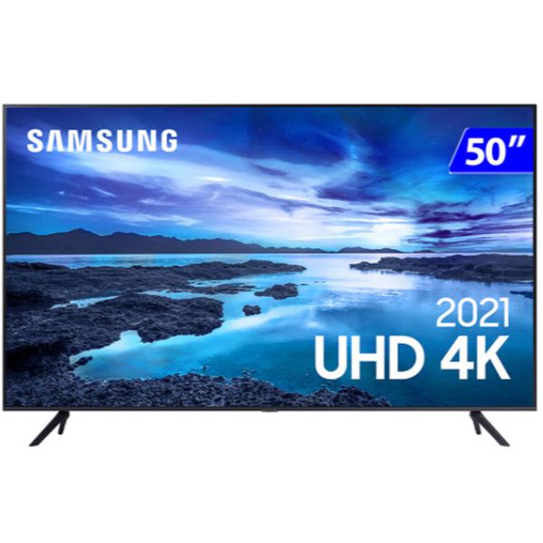Smart TV Samsung 50" UHD 4K UN50AU7700GXZD Processador Crystal Tela sem limites Visual Livre de Cabos Alexa built in Controle Único [CASHBACK ZOOM]