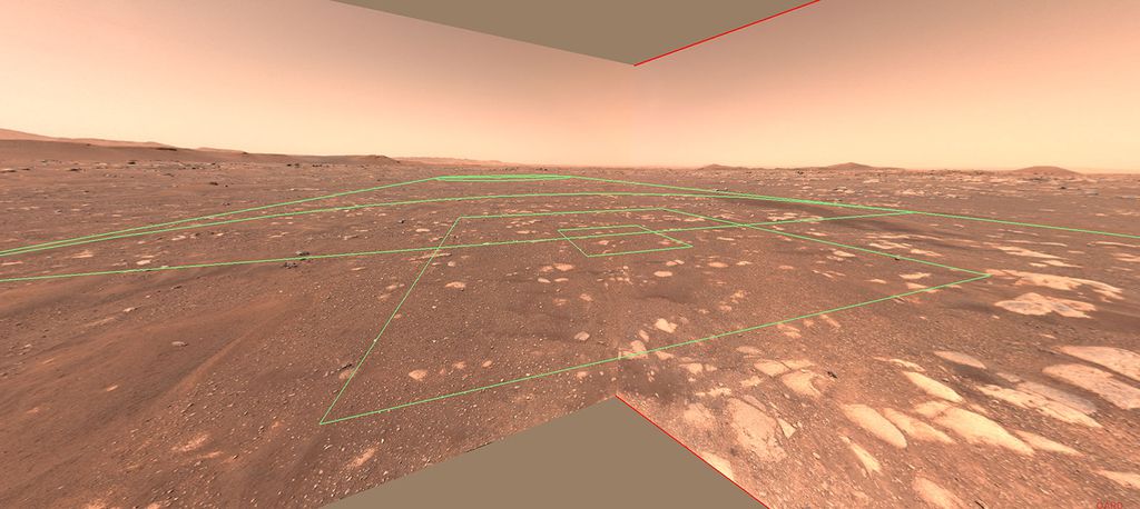 Zona de voo do Ingenuity registrada pelas câmeras de navegação a bordo do rover Perseverance (Imagem: Reprodução/NASA/JPL-Caltech)