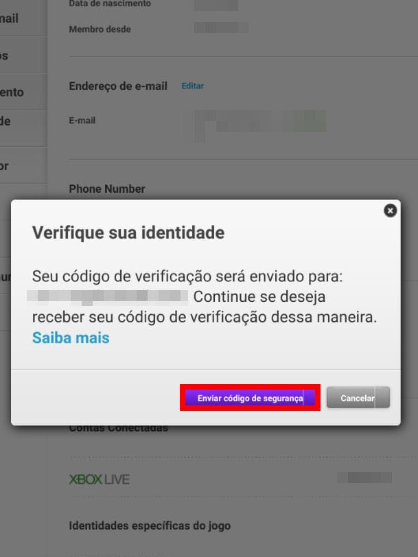 Verifique a sua identidade enviando um código de segurança para o seu e-mail (Captura de tela: Matheus Bigogno)