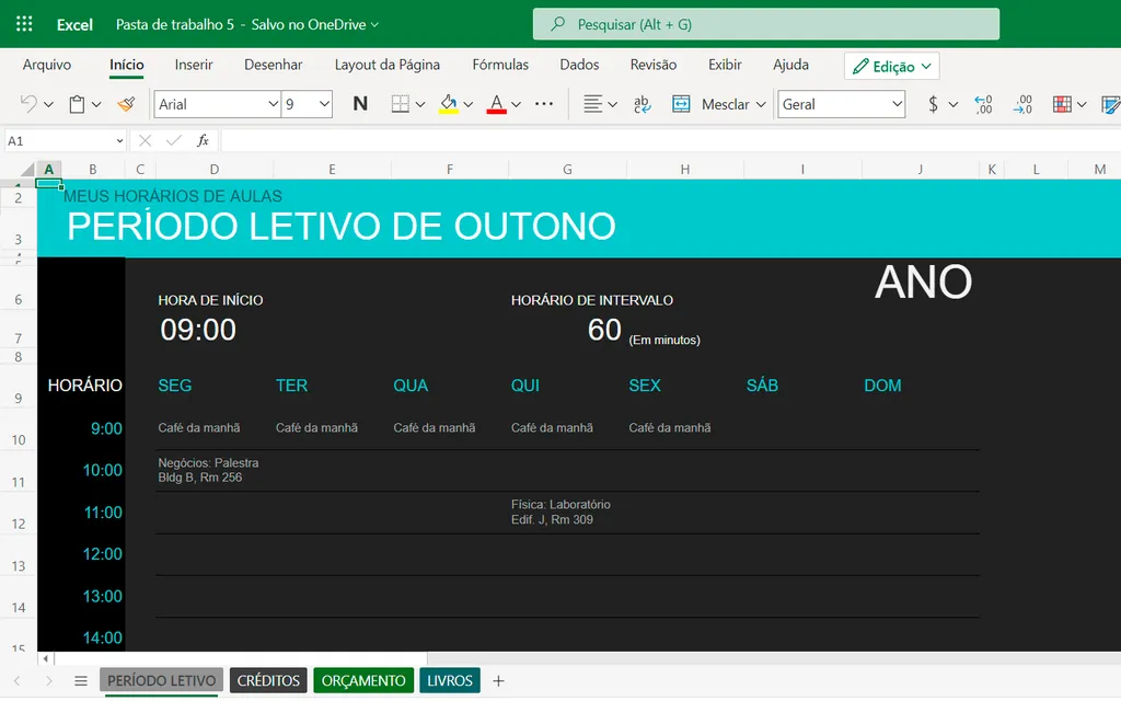 Use o Excel para organizar suas aulas (Captura de tela: André Magalhães)