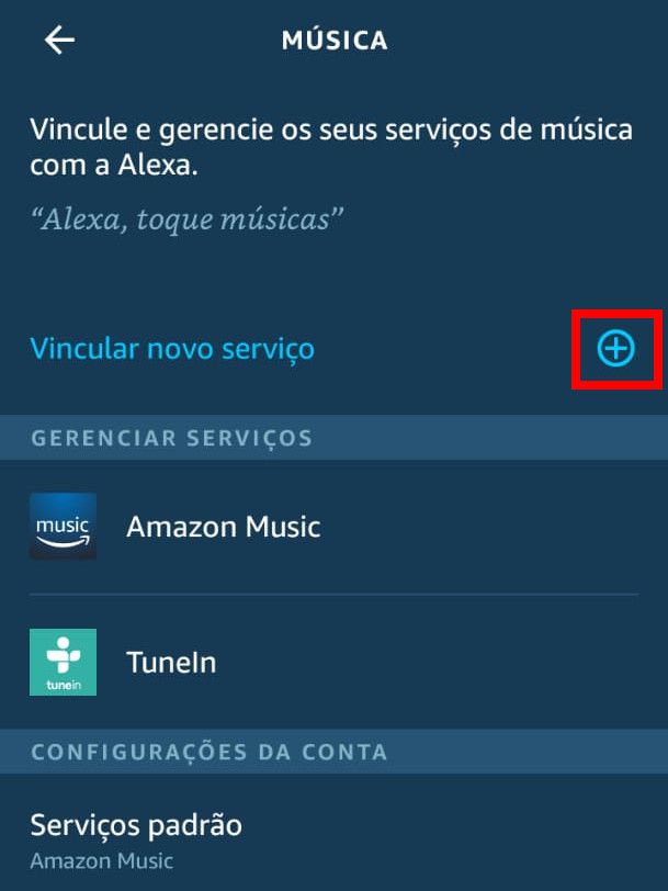 Clique no ícone "+" do item "Vincular novo serviço" (Captura de tela: Matheus Bigogno)