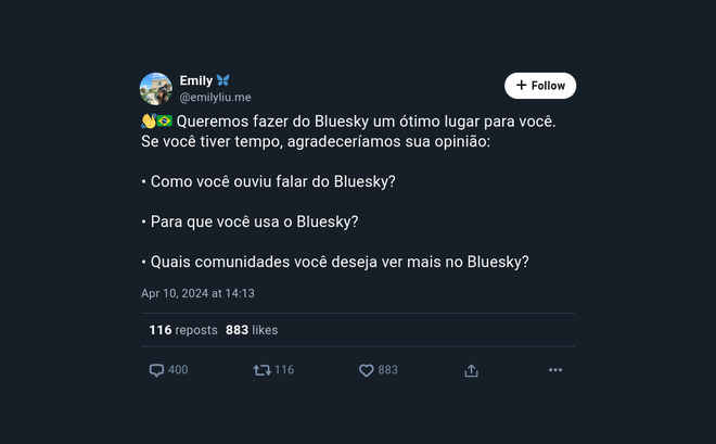Bluesky tem olhado bastante para o Brasil (Imagem: Reprodução/Bluesky)