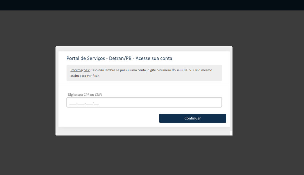 É necessário fornecer CPF ou CNPJ no site do Detran PB para iniciar a renovação de carteira (Imagem: Captura de tela/Fabrício Calixto/Canaltech)