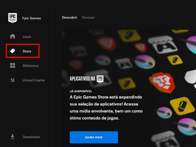 Abra o app da Epic Games em seu PC e acesse a aba "Store" (Captura de tela: Matheus Bigogno)